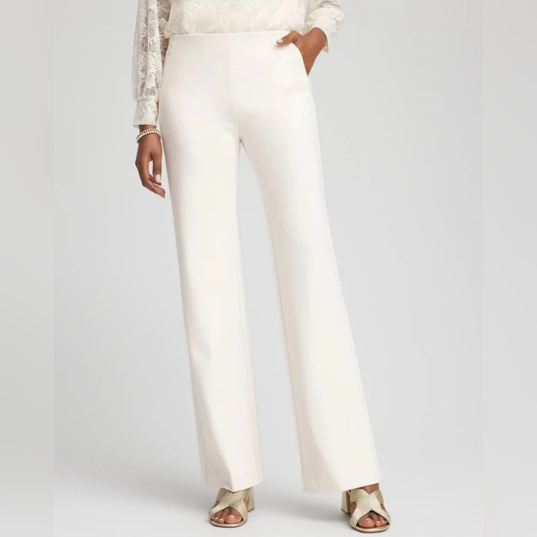 Nwt Chico's Juliet Full Length Ponte Wide-Leg Pants English Cream Women's 3p
